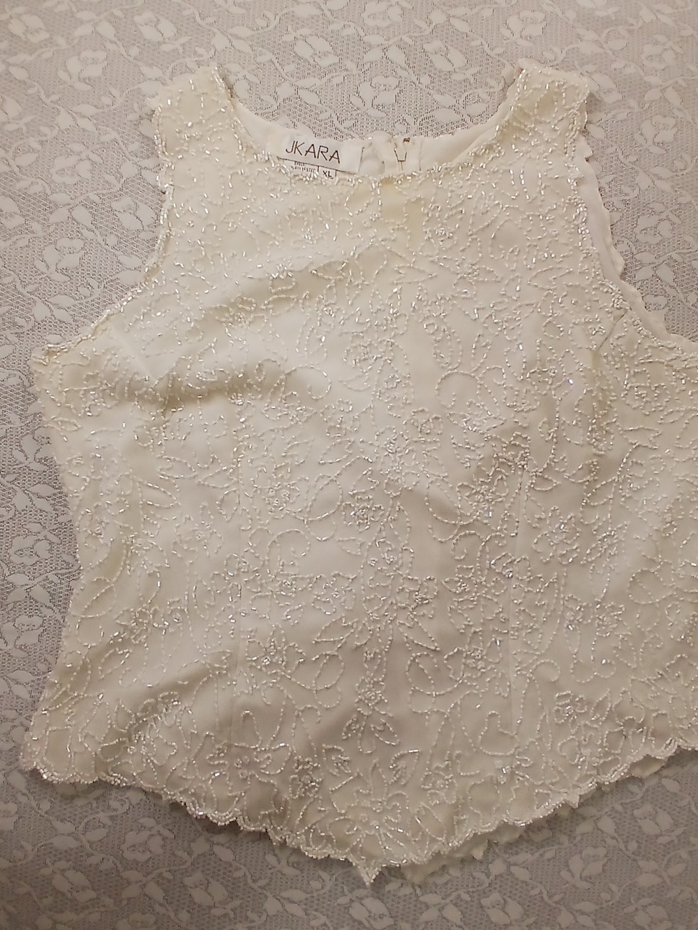 J Kara Ivory Beaded Chemise Top